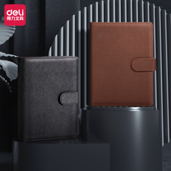 得力(deli) 3151 薄本冊 100張商務筆記本子  活頁本內頁可拆卸換頁靈活工作記事本子日記本皮面本辦公用品 黑色